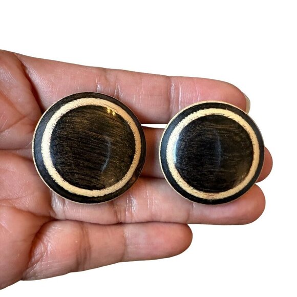Vintage‎ Wooden Bracelet + Stud Earrings Round Oval Shape Boho Retro - Picture 7 of 11